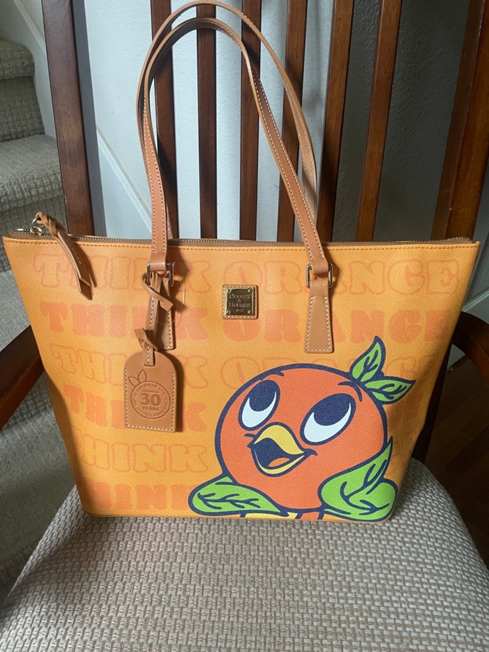 Disney Dooney & Bourke Orange Graphic Orange Bird Tote with Tan Trim